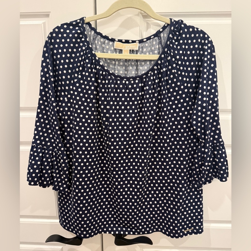 Michael Kors Navy and White Polka Dot Blouse